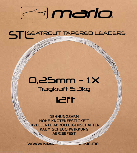 Marlo Seatrout Tapered Leader 12ft (Meerforellenvorfach Fluorocarbon) 0,25mm Spitze - 1x - 5,3kg