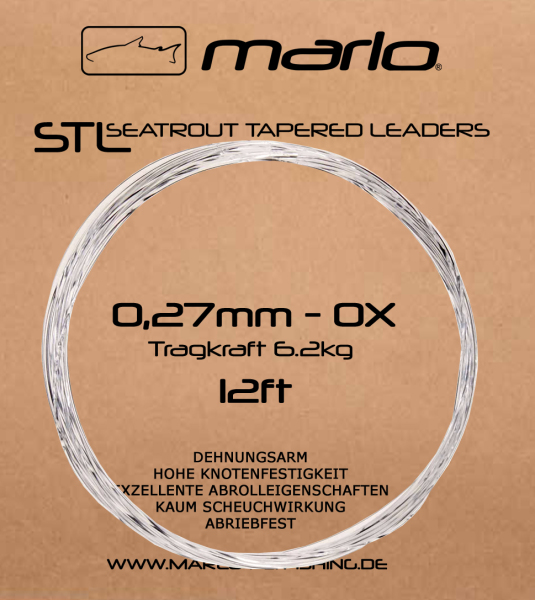 Marlo Seatrout Tapered Leader 12ft (Meerforellenvorfach Fluorocarbon) 0,27mm Spitze - 0x - 6,2kg